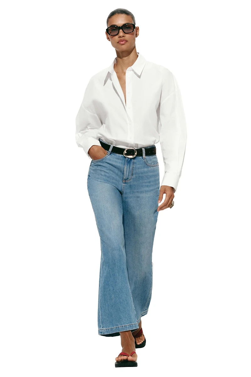 Z1975 BELTED CROPPED WIDE LEG JEANS