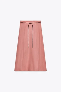 LINEN BELTED MIDI SKIRT