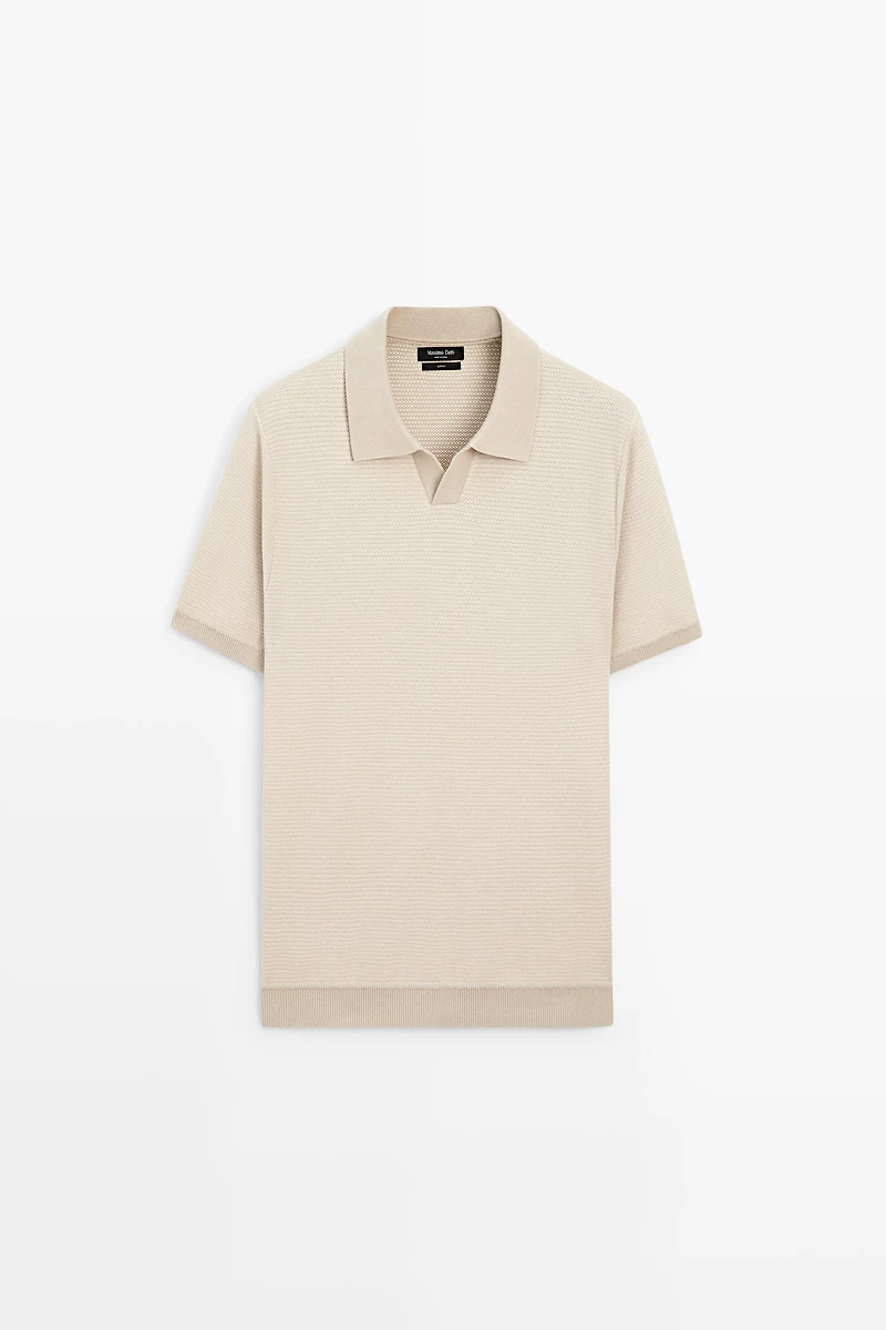100% cotton contrast knit polo sweater