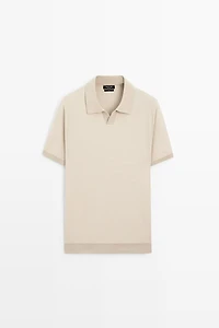 100% cotton contrast knit polo sweater