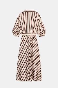 STRIPED BELTED MIDI DRESS