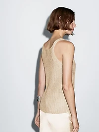 Linen knit top with round neckline