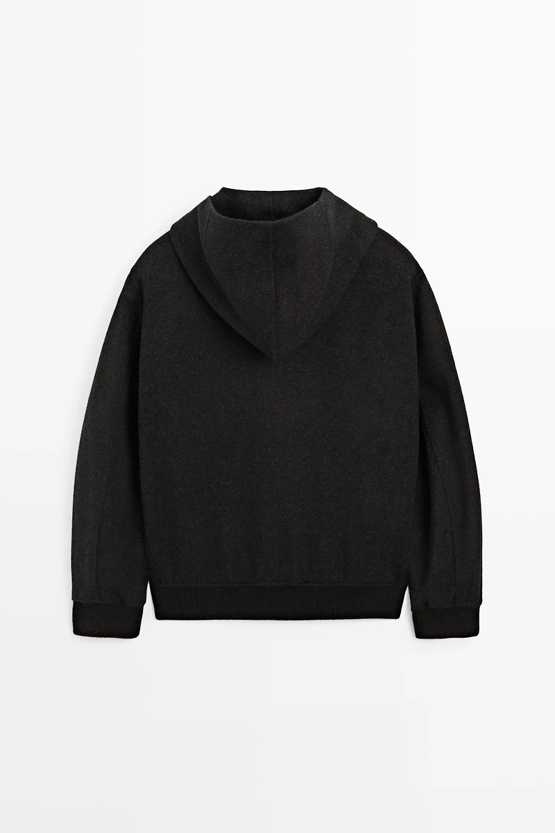 Wool blend double-knit hooded jacket