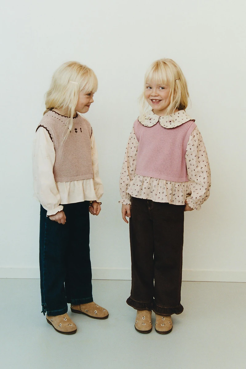 FLORAL PRINT SHIRT WITH KNIT VEST