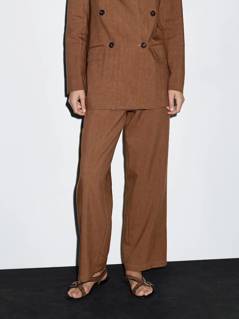 Linen blend wide-leg trousers