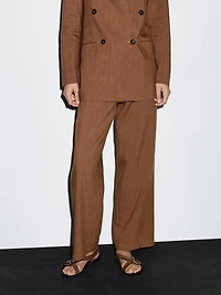 Linen blend wide-leg trousers