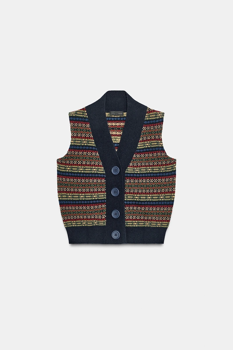 JACQUARD KNIT WOOL VEST