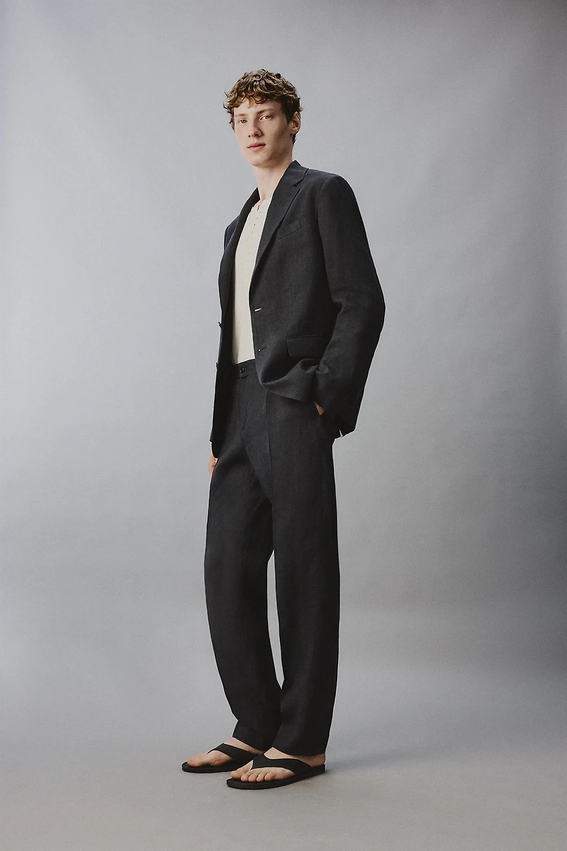100% LINEN REGULAR FIT SUIT PANTS