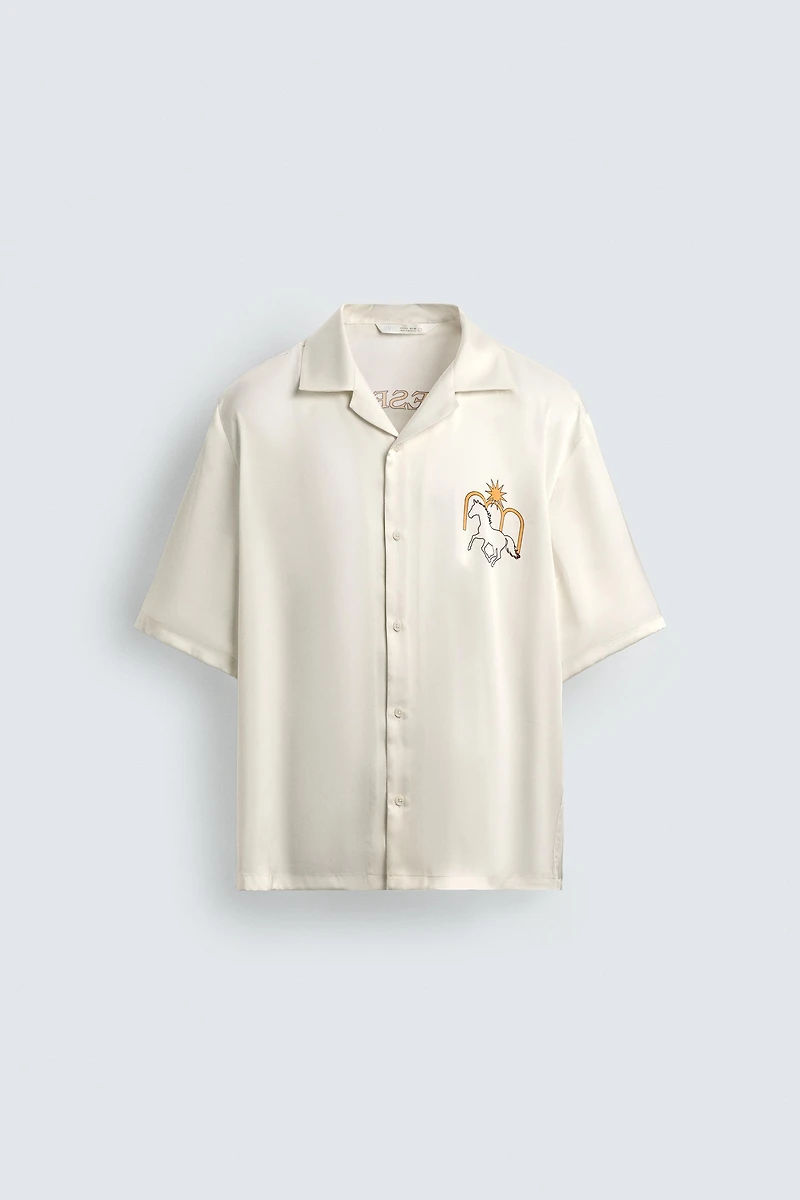 CONTRAST PRINT FLOWY SHIRT