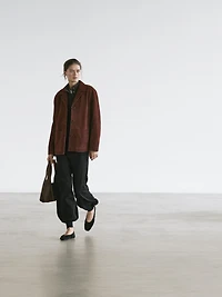 Blazer à revers en cuir nubuck