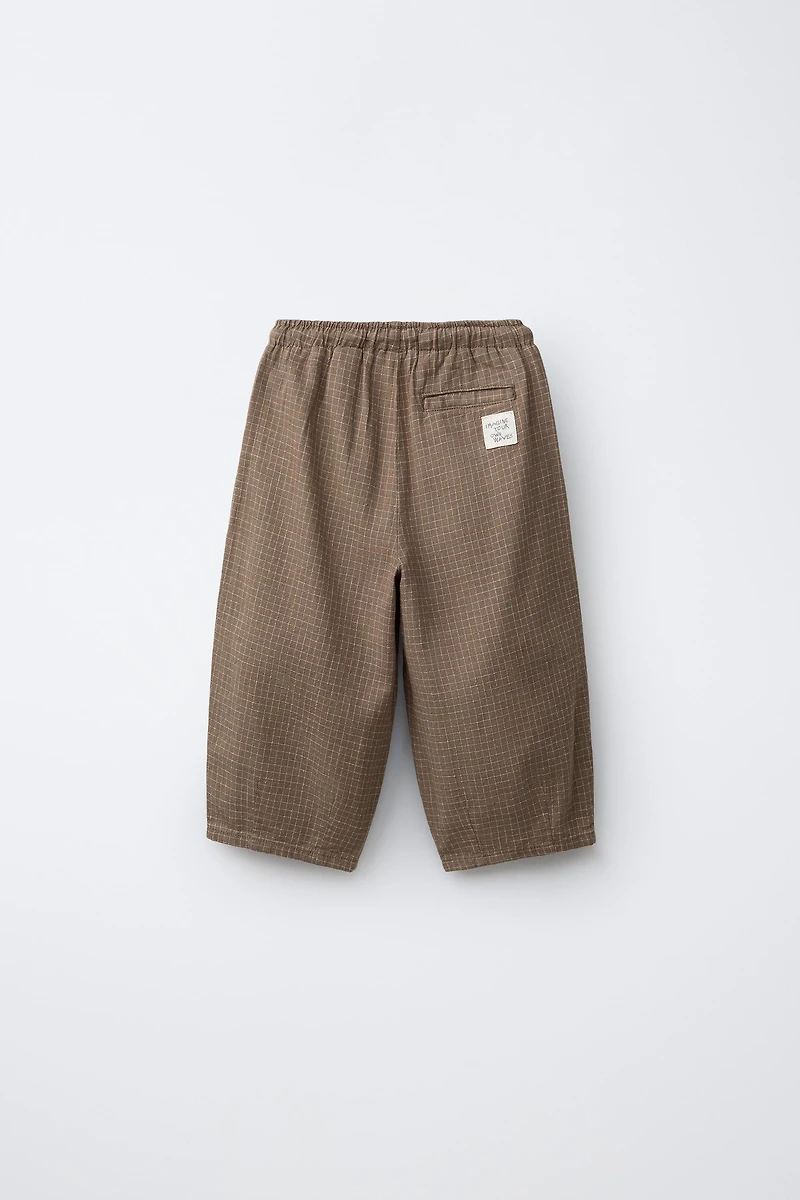 PANTALON À CARREAUX LIN/COTON