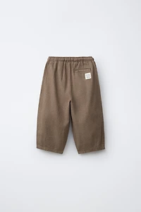 PANTALON À CARREAUX LIN/COTON