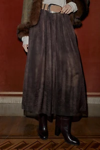 FADED PRINT BELTED MIDI SKIRT