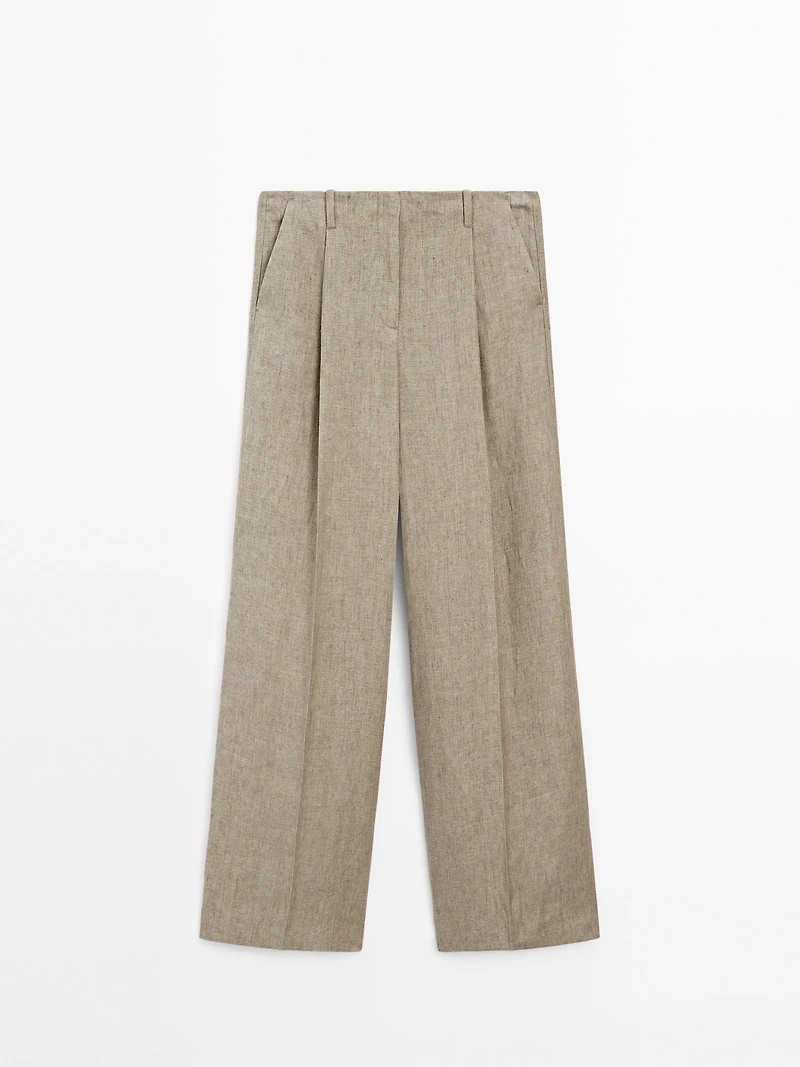 Linen blend darted trousers