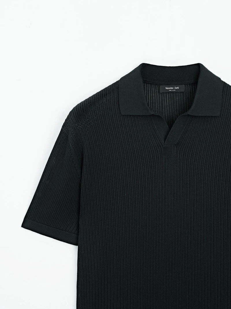 Cutwork V-neck polo shirt