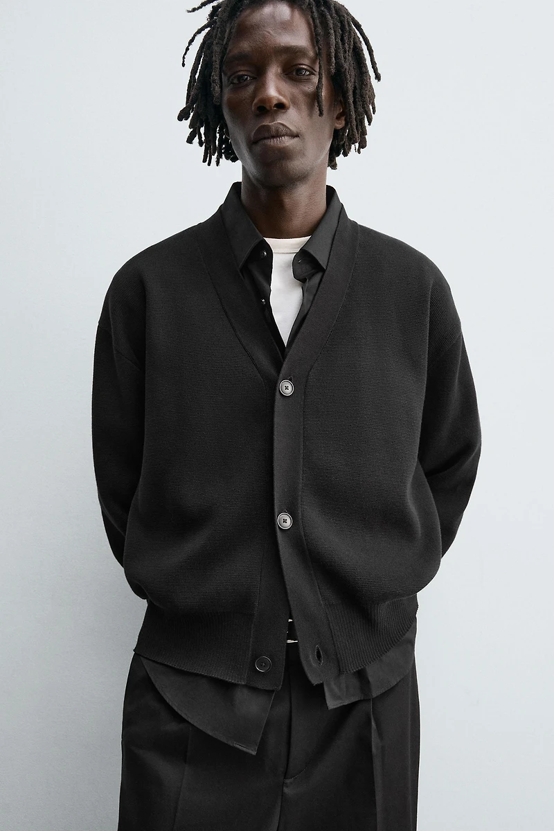 TEXTURED COTTON CARDIGAN