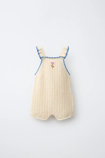 EMBROIDERED FLORAL KNIT ROMPER