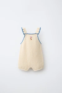 EMBROIDERED FLORAL KNIT ROMPER