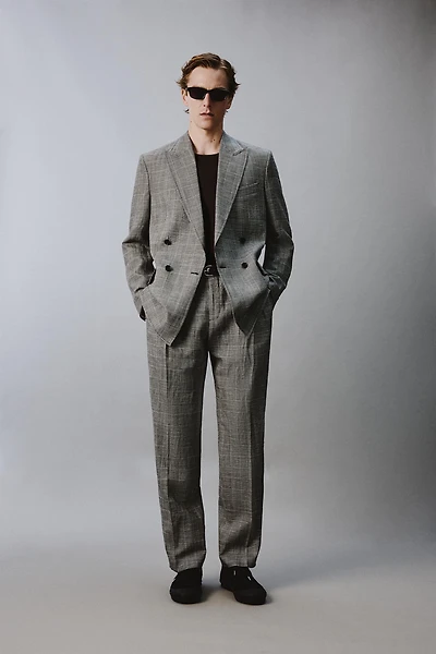 PANTALON DE COSTUME À CARREAUX EN LAINE ET LIN AARON LEVINE X ZARA