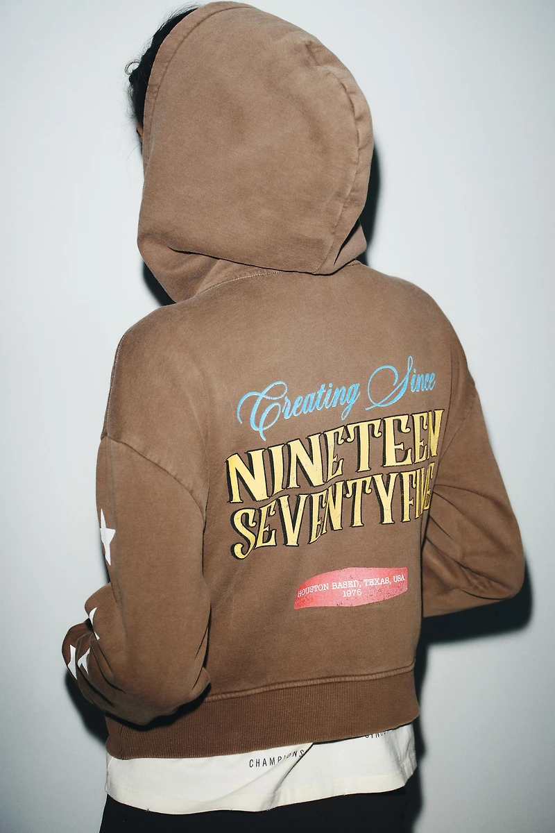 HOODED SWEATSHIRT WITH TEXT PRINT