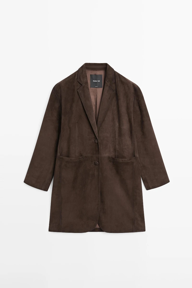 Long suede leather coat