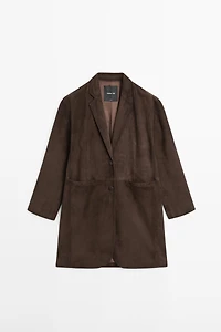Long suede leather coat