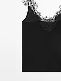 Strappy knit top with lace trim detail