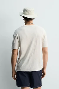 WASHED COTTON-LINEN T-SHIRT WITH TEXT