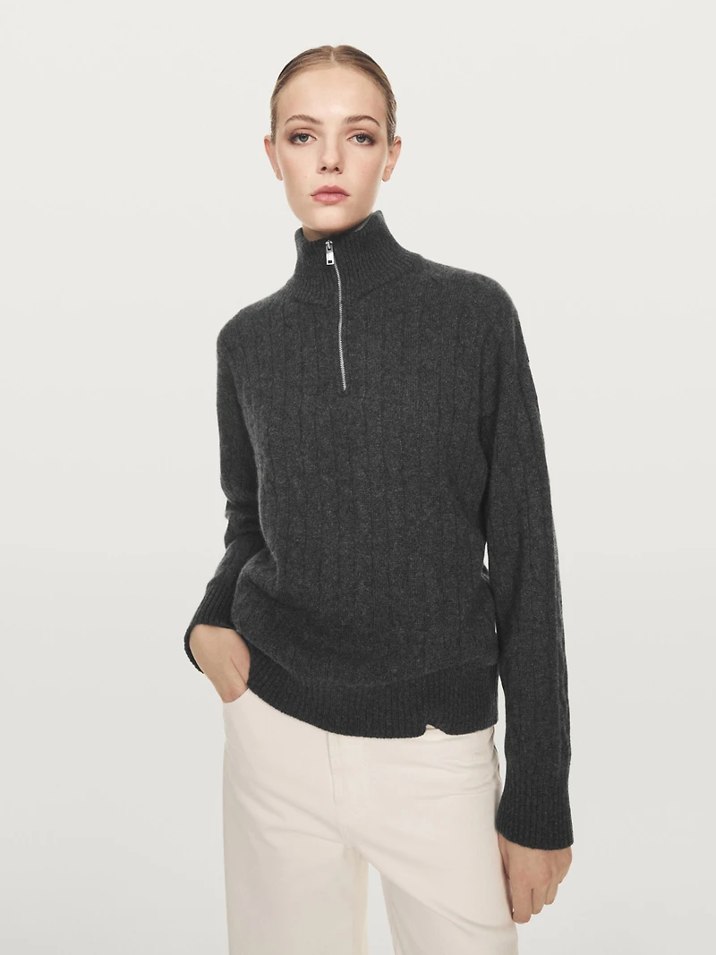Pull col montant fermeture Éclair 100 % cachemire