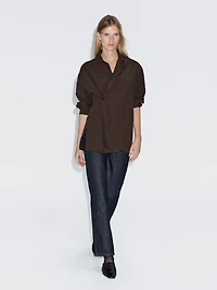 Asymmetric button-up poplin shirt