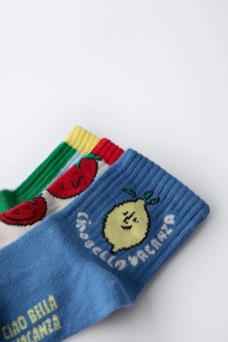 1-6 YEARS/ THREE-PACK OF TOMATO AND STRIPE PRINT SOCKS