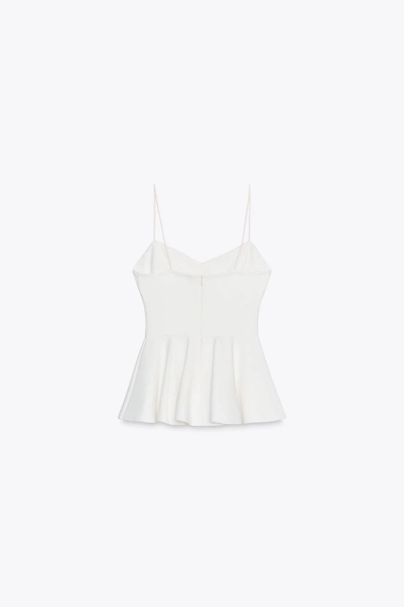 INTERLOCK PEPLUM STRAPPY TOP