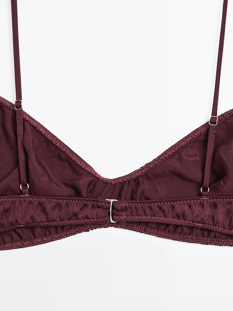 Gathered satin triangle bra