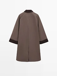 Long waxed parka with corduroy detail