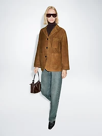 Suede leather blazer with pockets