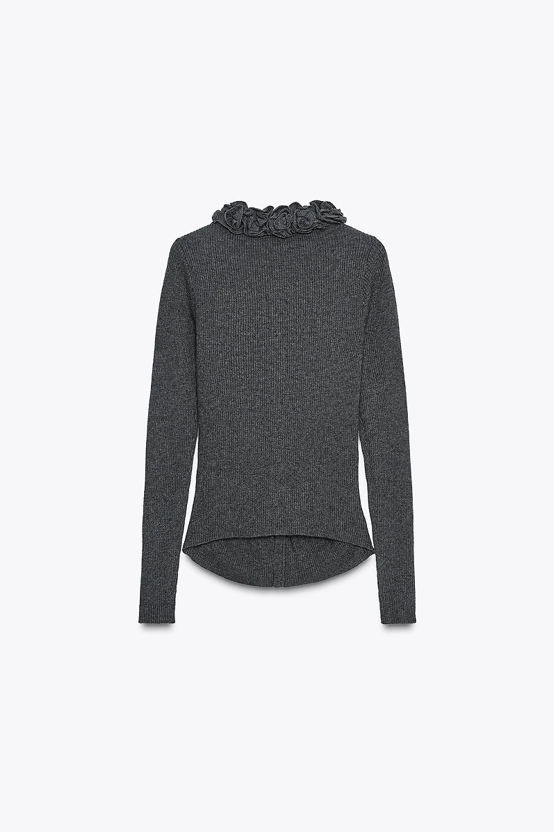 GILET EN MAILLE À FLEURS AVEC LAINE