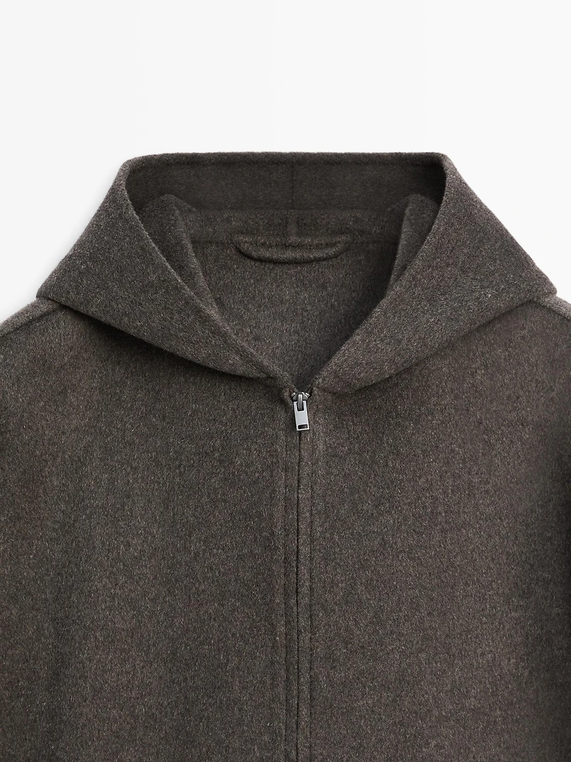 Wool blend double fabric hooded jacket