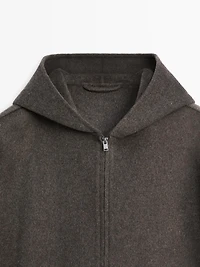 Wool blend double fabric hooded jacket