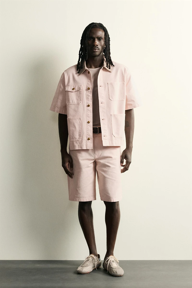 CONTRAST COLLAR SHORT SLEEVE OVERSHIRT