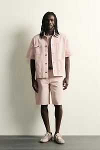 CONTRAST COLLAR SHORT SLEEVE OVERSHIRT