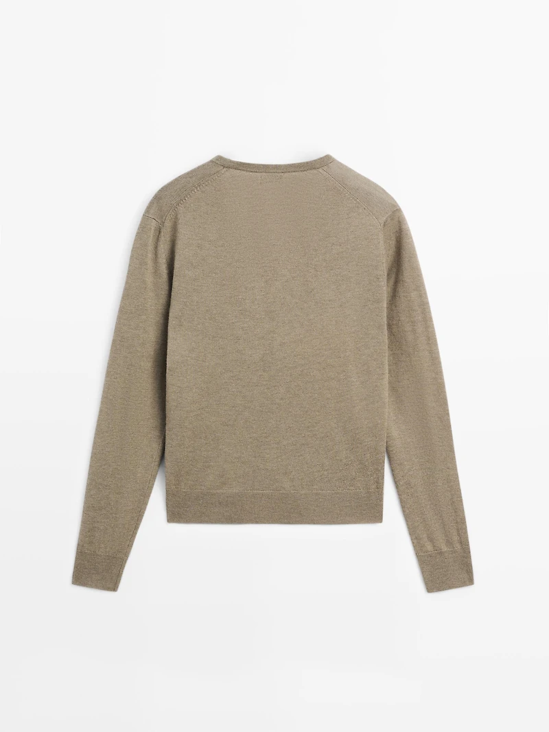 Wool blend V-neck knit sweater