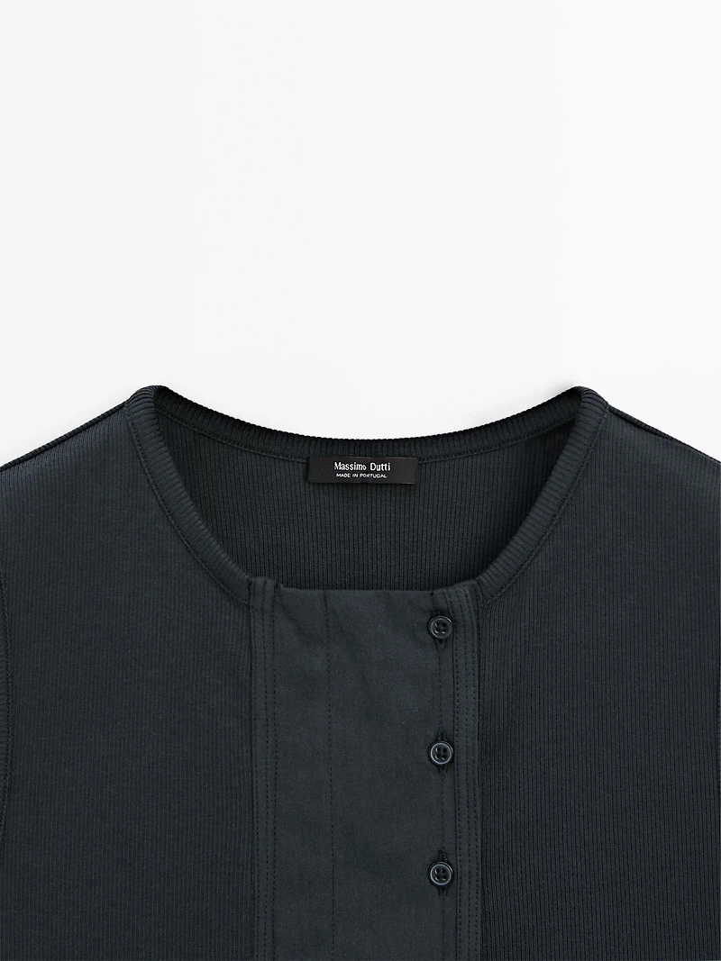 Top à patte de boutonnage coton mélangé