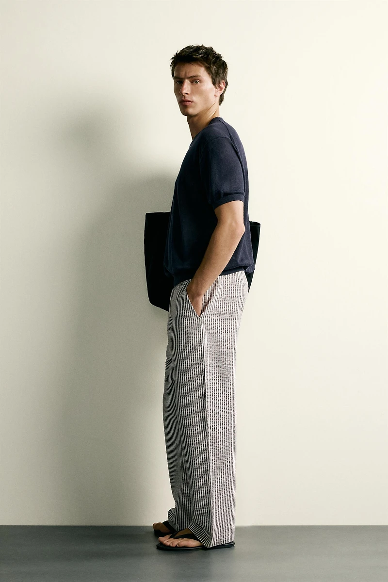 CONTRAST SEERSUCKER RELAXED FIT PANTS