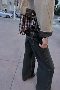 FAUX LEATHER TRIM BOMBER JACKET