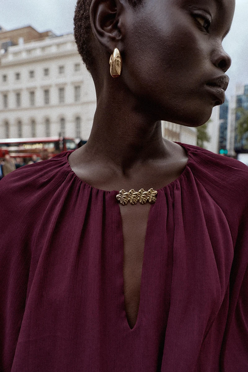 SEMI-SHEER HARDWARE BLOUSE