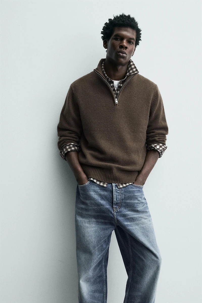 PULL COL ZIPPÉ 100 % LAINE