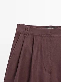 100% linen short pleated Bermuda shorts