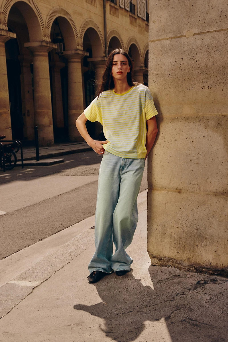 STRIPED COTTON AND LINEN T-SHIRT