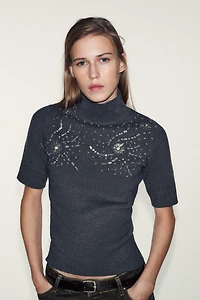 SHORT SLEEVE BEADED KNIT JUMPER