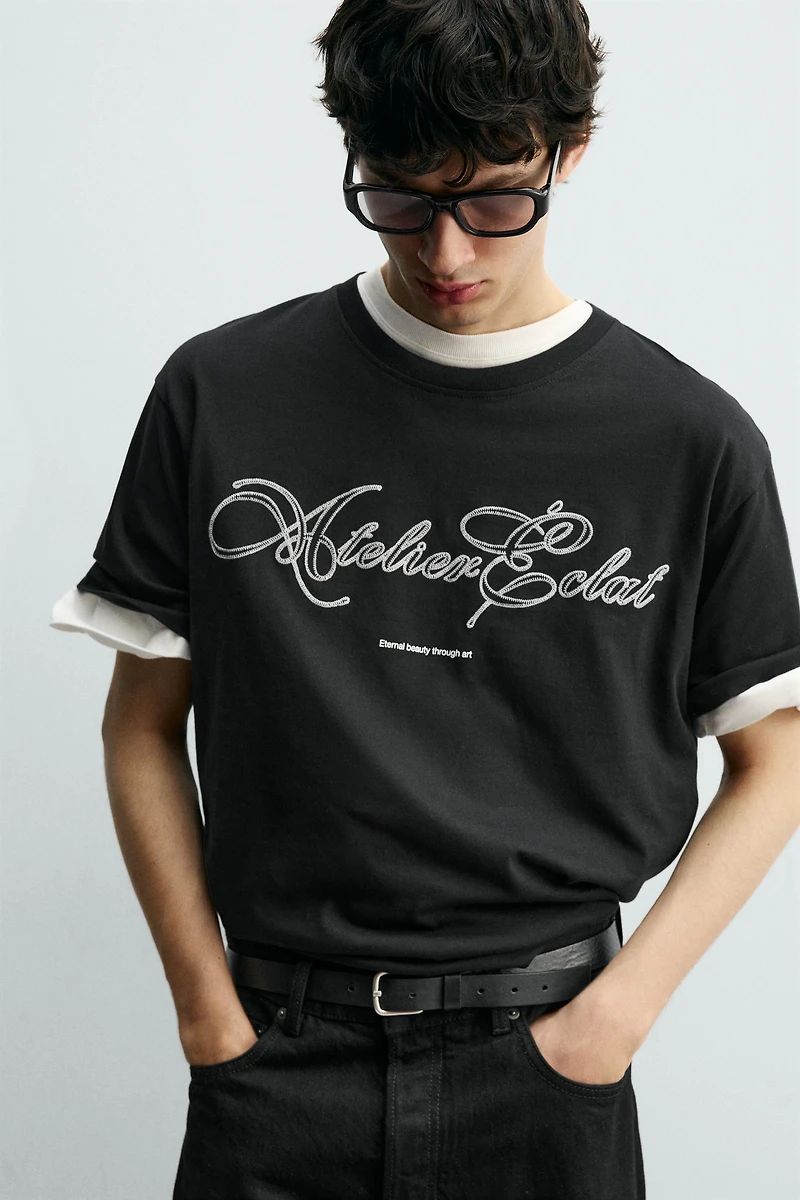 EMBROIDERED TEXT T-SHIRT